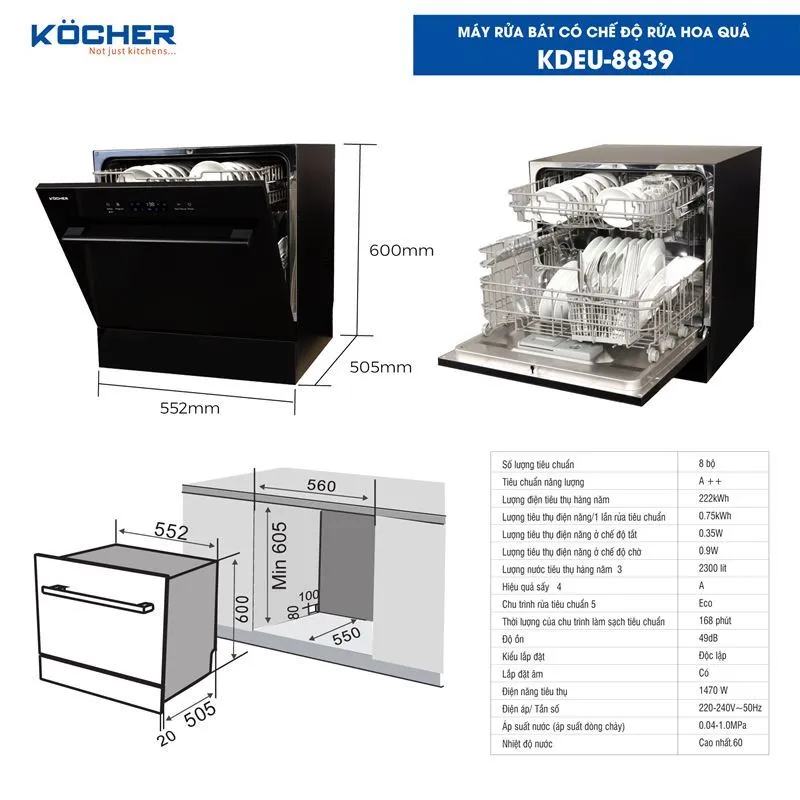 MÁY RỬA BÁT KOCHER KDEU-8839 
